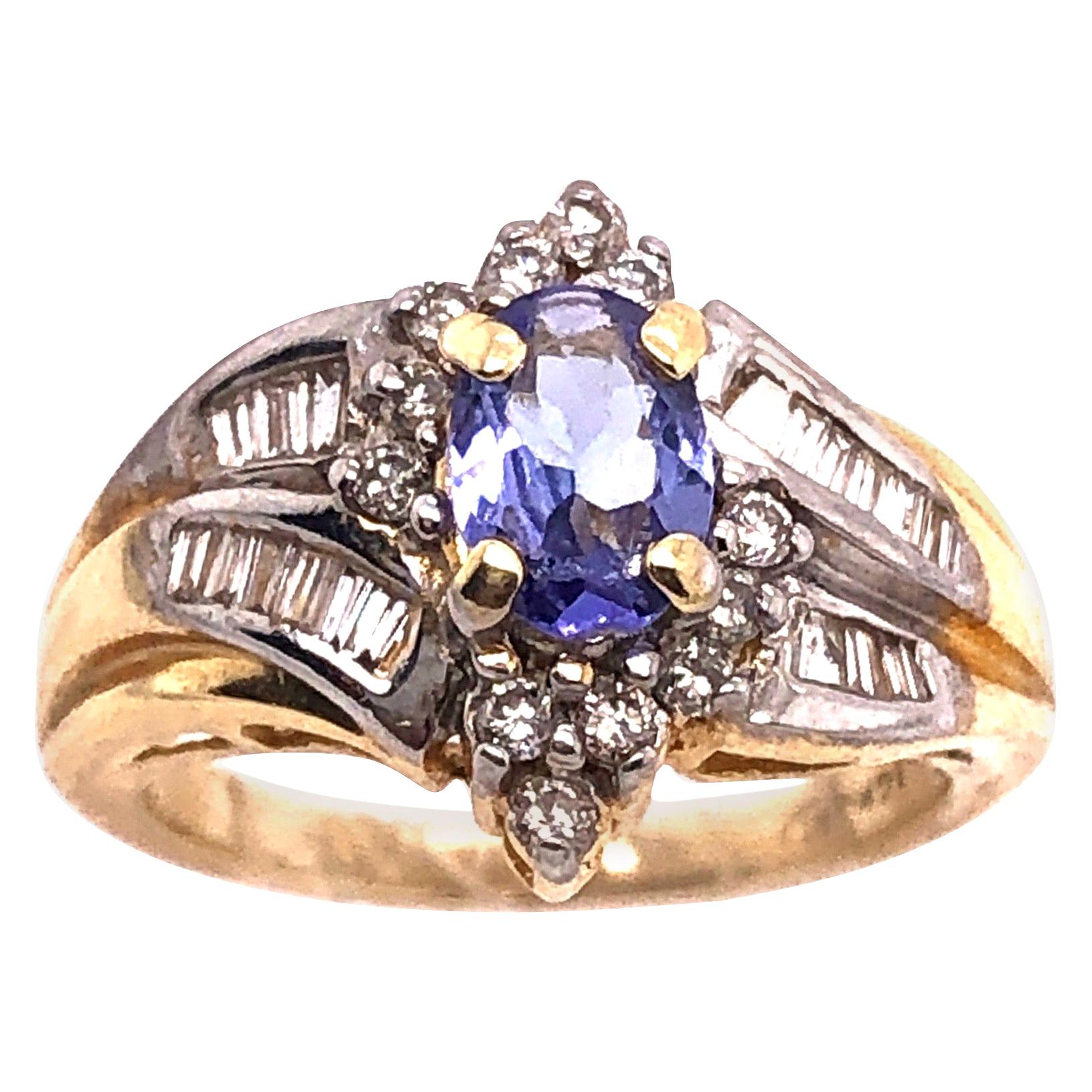 14 Karat Yellow Gold Contemporary Ring with Topaz and Diamonds For Sale