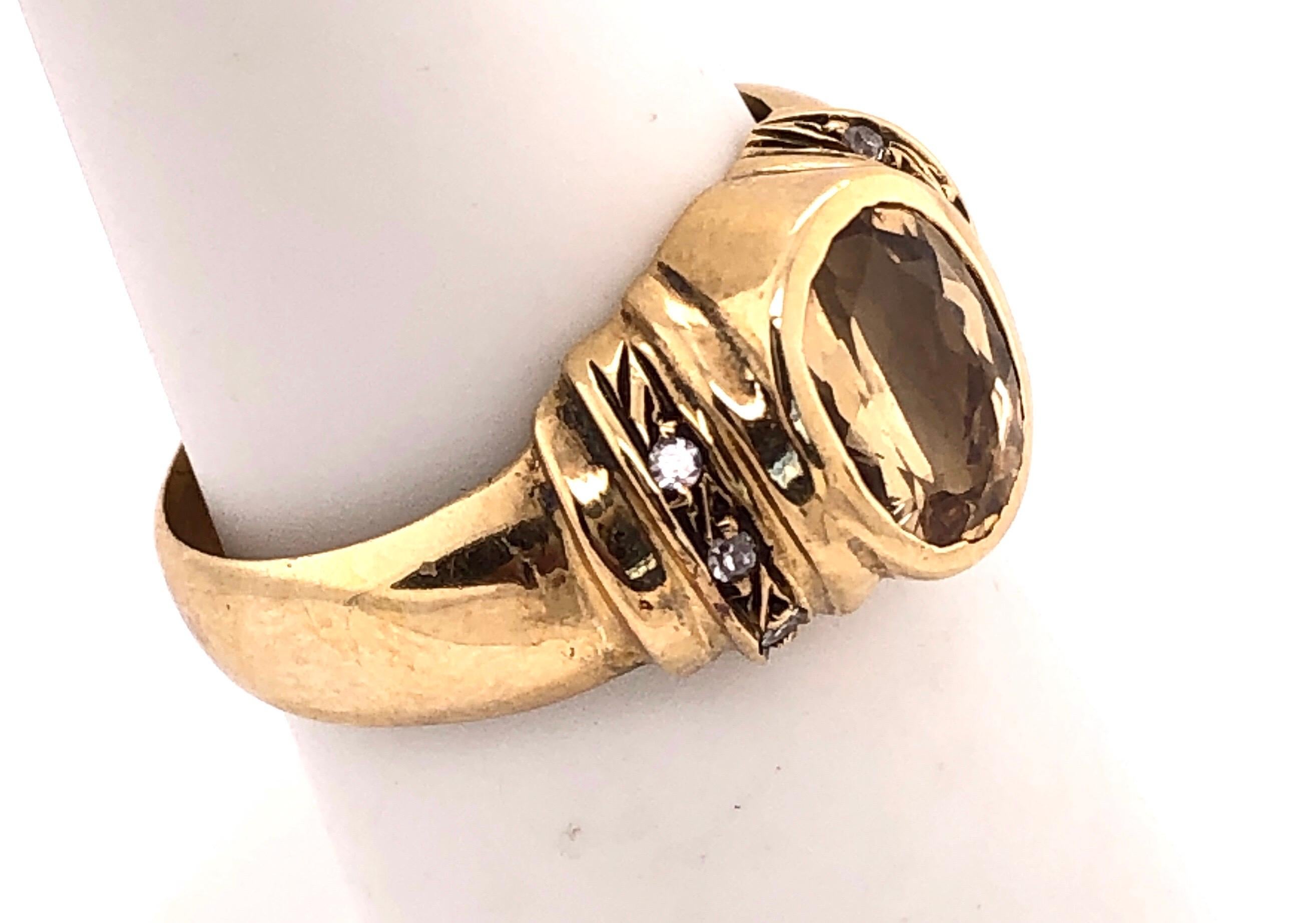 Modern 14 Karat Yellow Gold Contemporary Ring with Topaz Center Stone For Sale