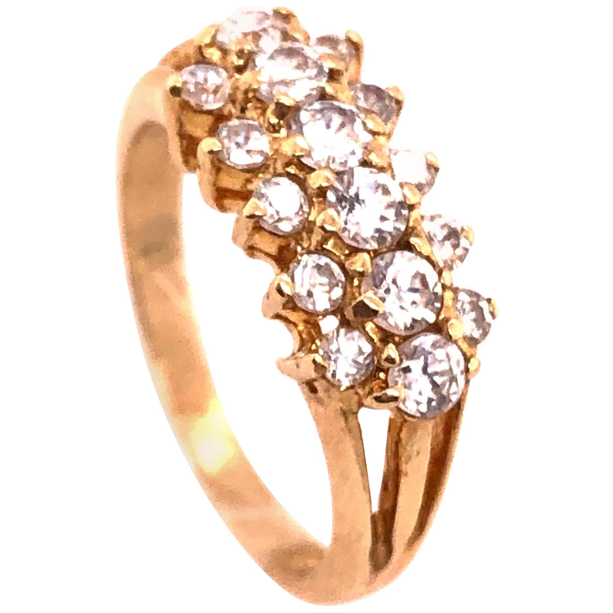 14 Karat Yellow Gold Contemporary Three-Tier Diamond Ring 1.00 TDW For Sale