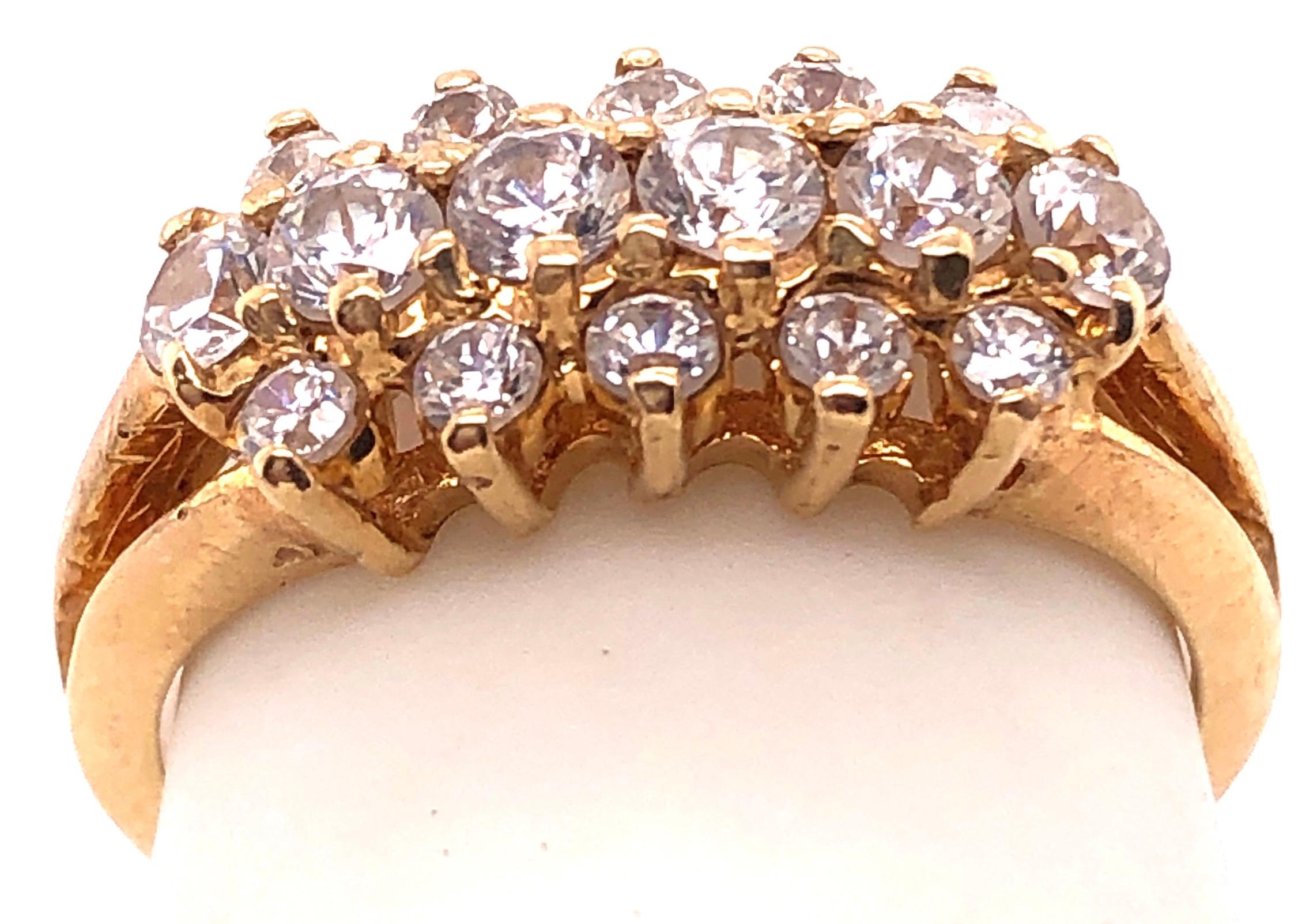 Women's or Men's 14 Karat Yellow Gold Contemporary Three-Tier Diamond Ring 1.00 TDW For Sale