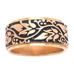 Alianza de Boda / Anillo de Boda Floral Grabado Continuo en Oro Amarillo de 14 Kilates