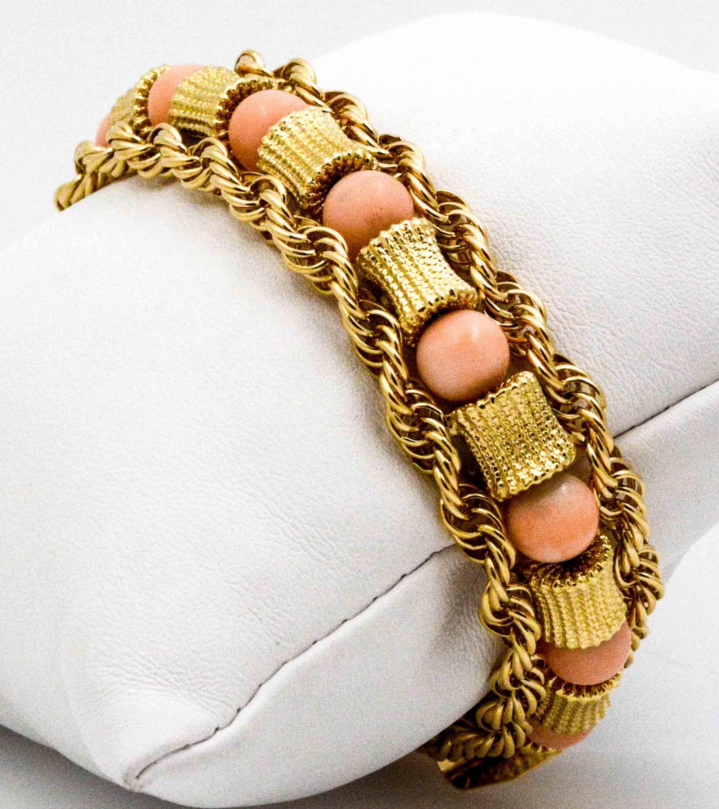 Women's 14 Karat Yellow Gold Coral Bead Bracelet