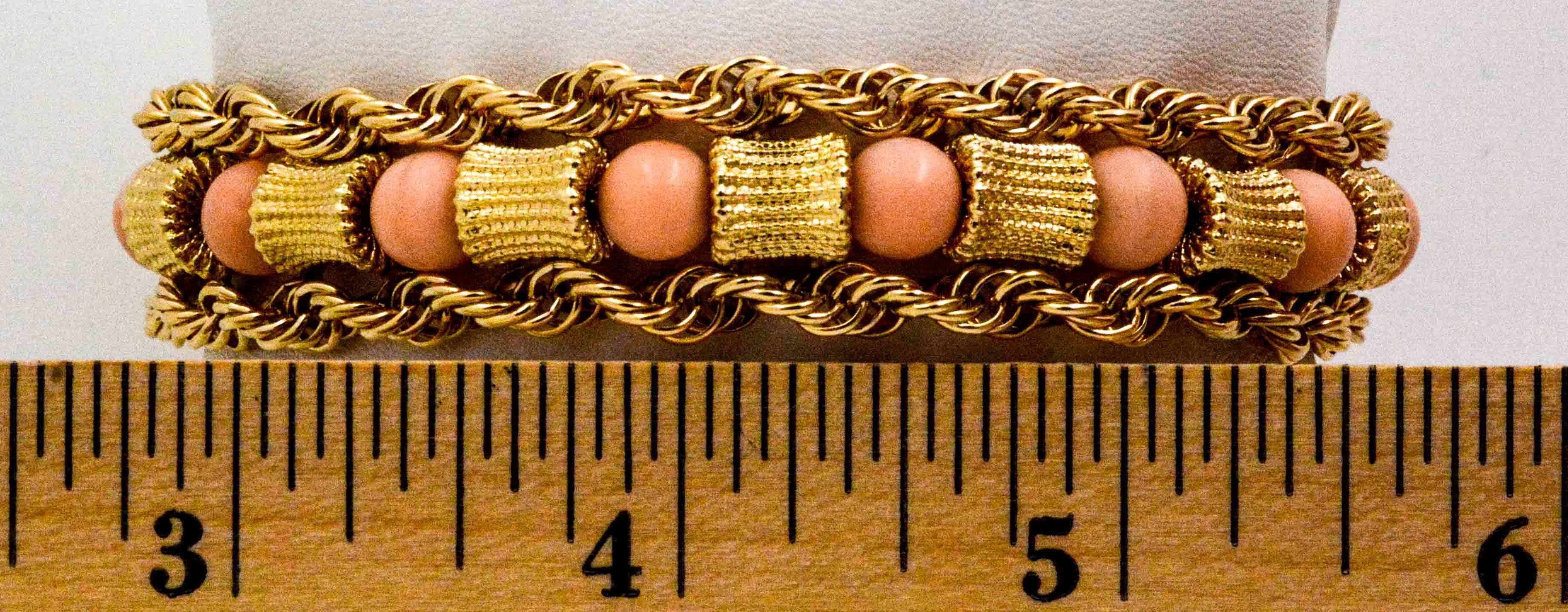 14 Karat Yellow Gold Coral Bead Bracelet 1