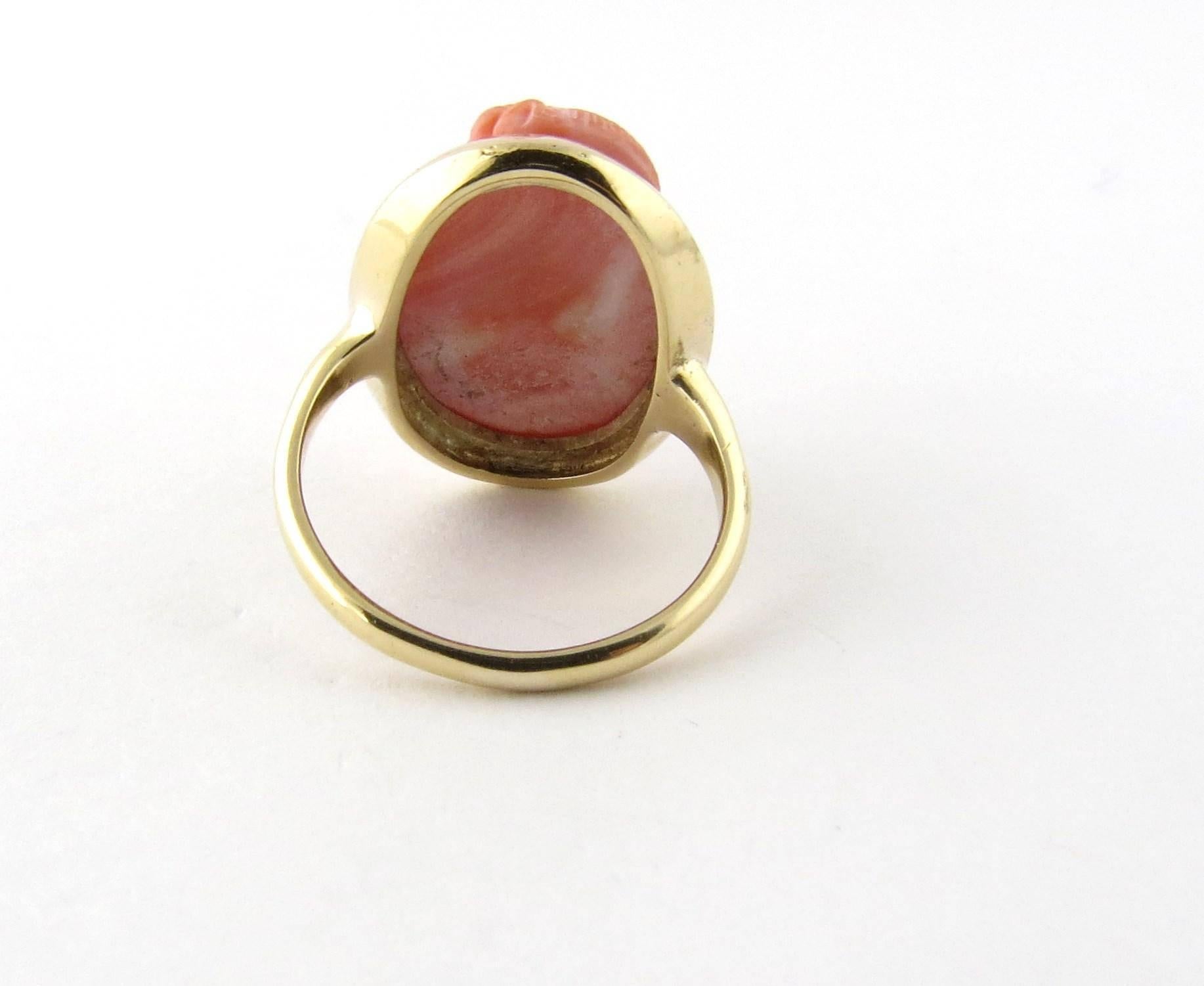 14 Karat Yellow Gold Coral Cameo Ring In Good Condition For Sale In Washington Depot, CT
