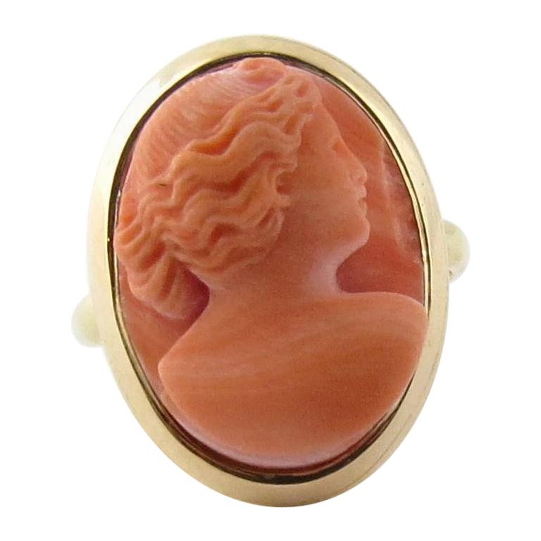 14 Karat Yellow Gold Coral Cameo Ring For Sale