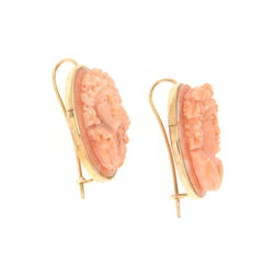 14 Karat Yellow Gold Coral Drop Earrings