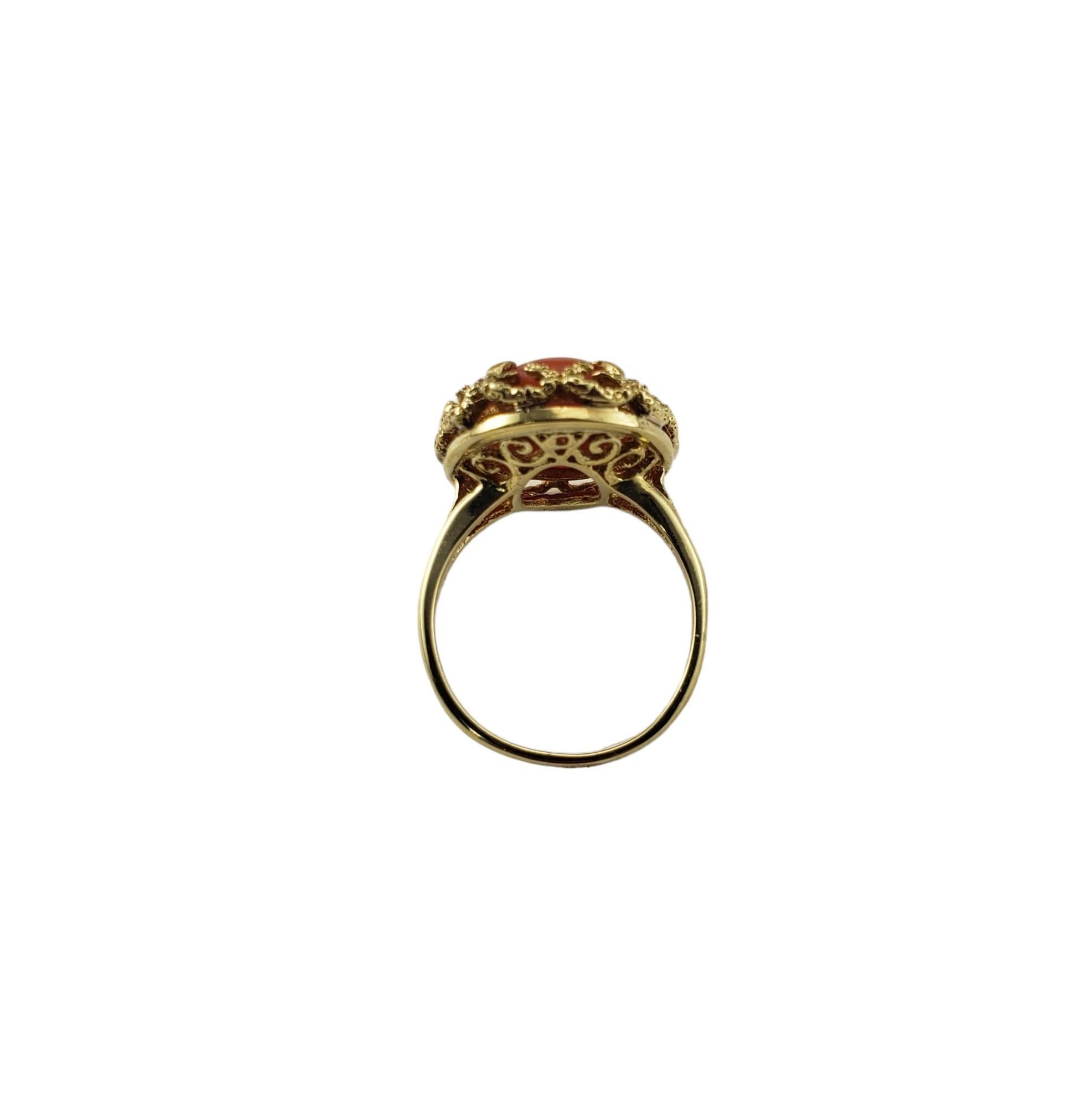 Women's 14 Karat Yellow Gold Coral Ring Size 7.25  #17062 For Sale