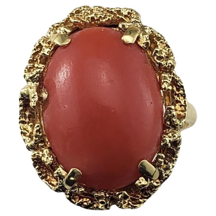 14 Karat Yellow Gold Coral Ring Size 7.25  #17062 For Sale