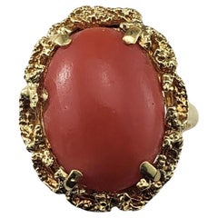 Bague en or jaune 14 carats avec corail Taille 7.25  #17062