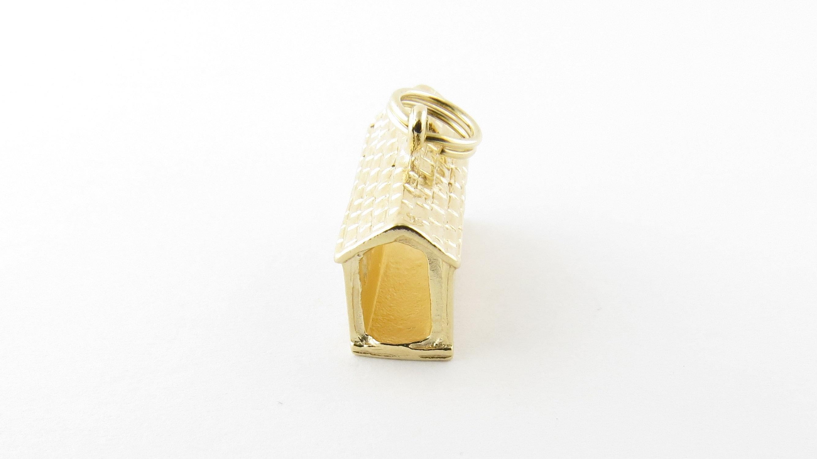 Vintage 14 Karat Yellow Gold Covered Bridge Charm- Bring back those peaceful days in the country! This lovely 3D charm features a miniature covered bridge beautifully detailed in 14K yellow gold. Size: 14 mm x 18 mm (actual charm) Weight: 2.4 dwt. /
