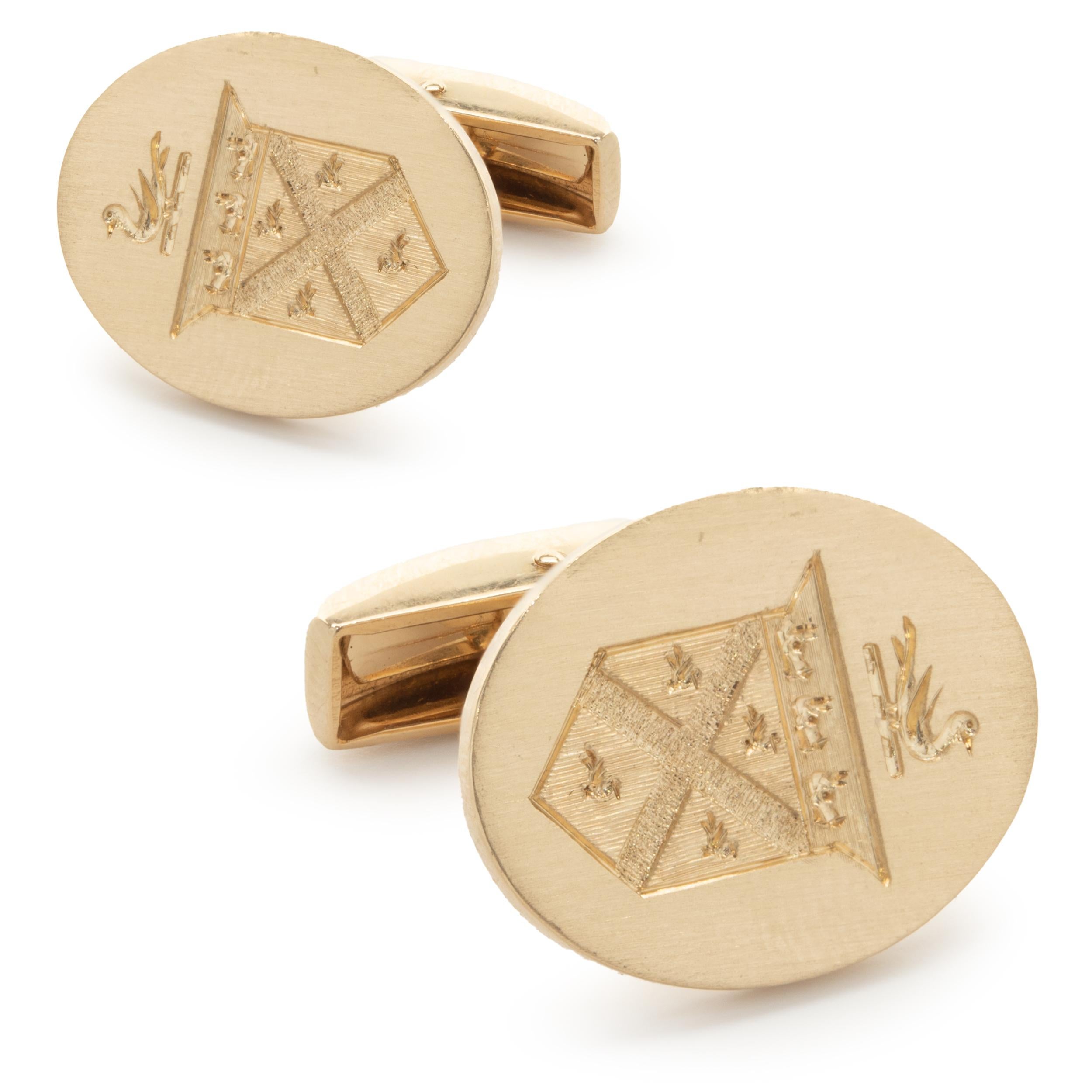 Material: 14K yellow gold
Dimensions: cufflinks measure 15.45 x 19.70mm 
Weight: 18.05 grams