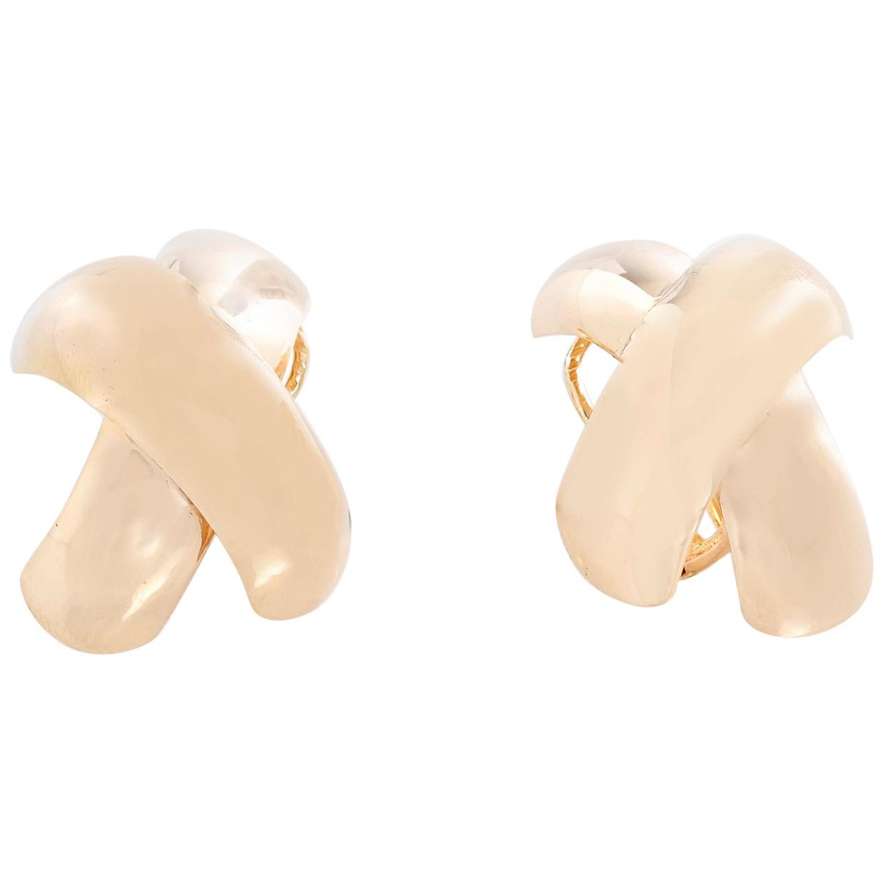 Boucles d'oreilles en or jaune 14 carats à tige croisée en vente