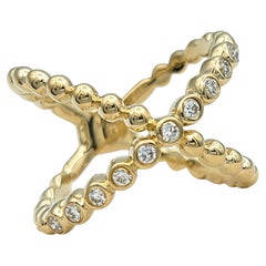 14 Karat Yellow Gold Crisscross Bubble Band Ring with Round Bezel Set Diamonds