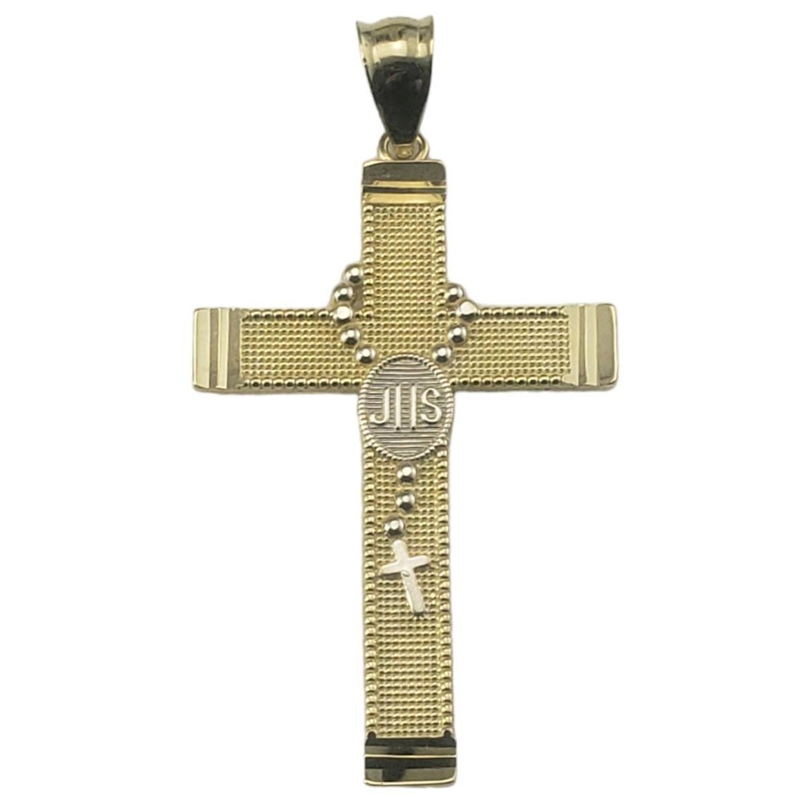 Colgante de oro amarillo de 14 quilates con cruz y rosario #16753