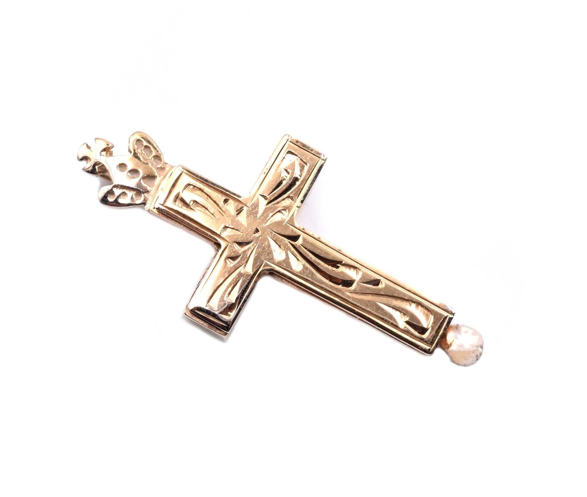 Designer: custom 
Material: 14K yellow gold
Dimensions: pendant measures 30 X 14mm
Weight: 2.22 grams
