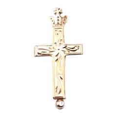14 Karat Yellow Gold Cross Pendant Engraved “Jerusalem”