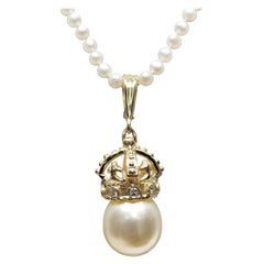 14 Karat Yellow Gold Crown with Diamonds and South Sea Pearl Enhancer
