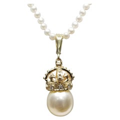 Couronne en or jaune 14 carats avec diamants et perles des mers du Sud
