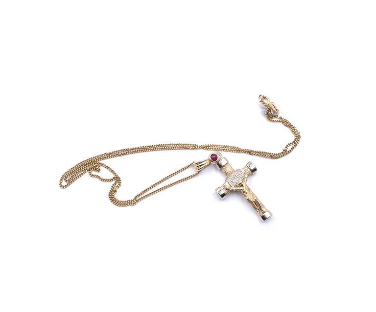14k Yellow Gold Curved Crucifix Diamond Accented Necklace (.21cttw) main image 1