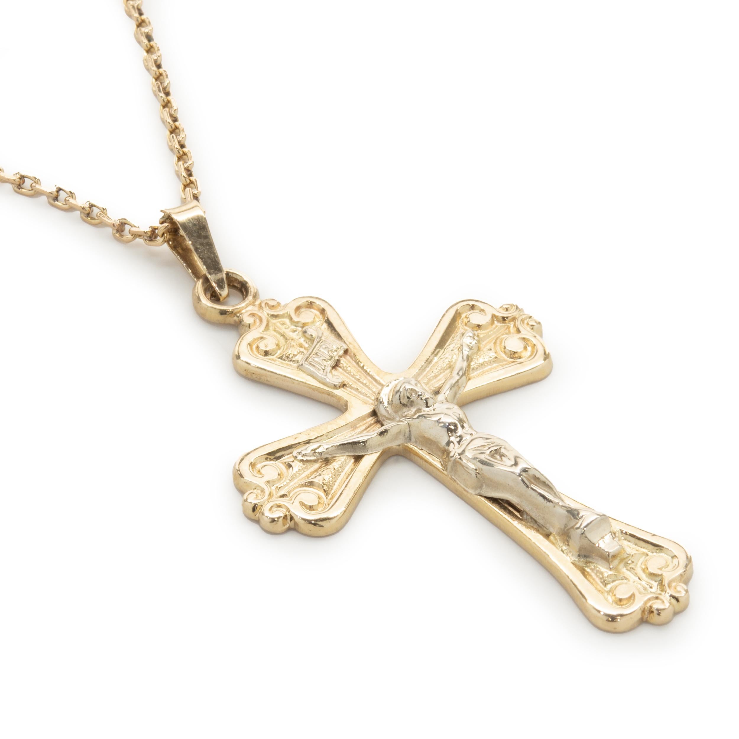 14 Karat Gelbgold Kreuz-Halskette mit Kruzifix im Zustand „Hervorragend“ in Scottsdale, AZ