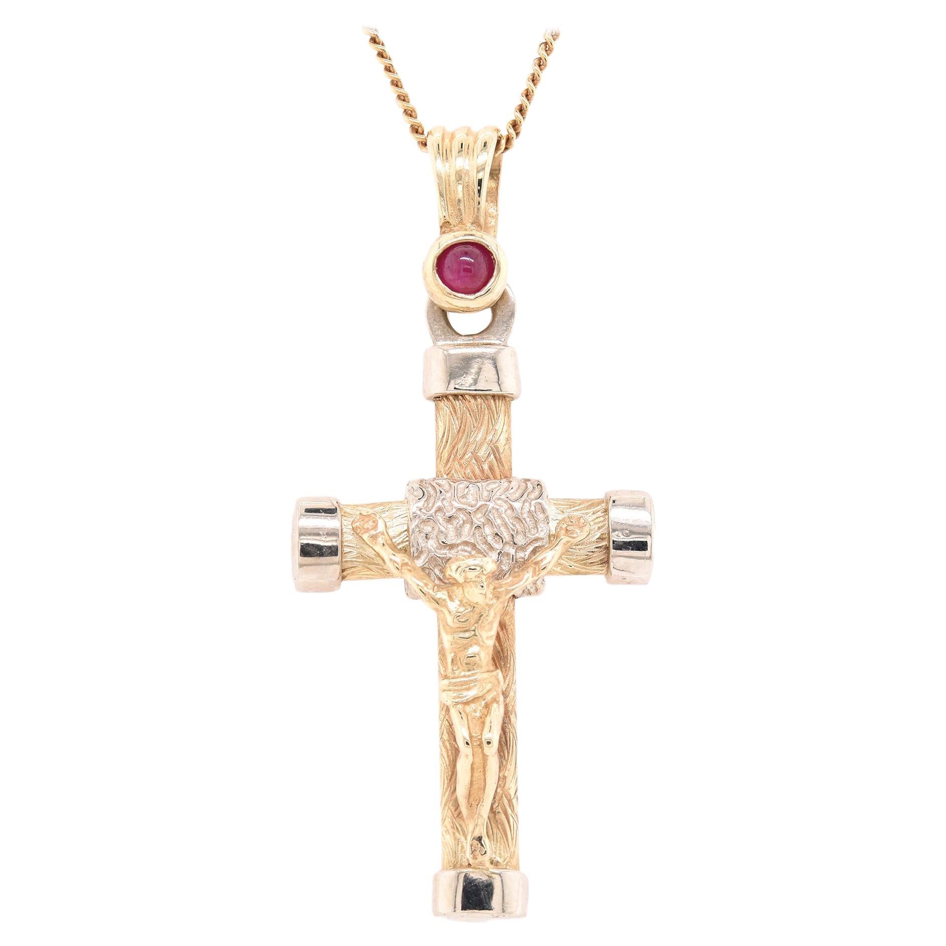 14 Karat Yellow Gold Crucifix Cross Necklace