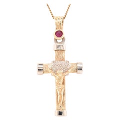 14 Karat Yellow Gold Crucifix Cross Necklace
