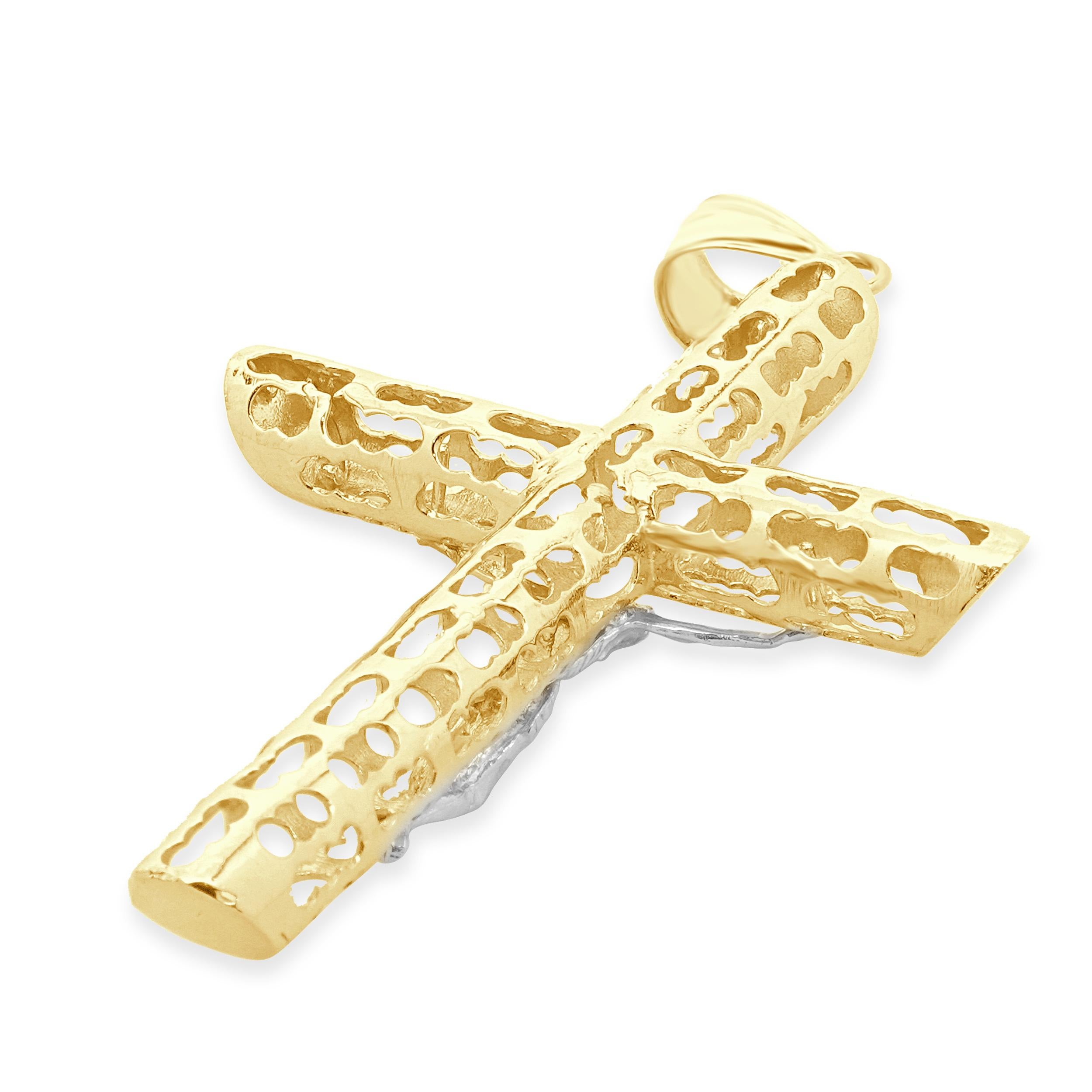 da uomo o donna Ciondolo a forma di croce con crocifisso in oro giallo 14 carati in vendita