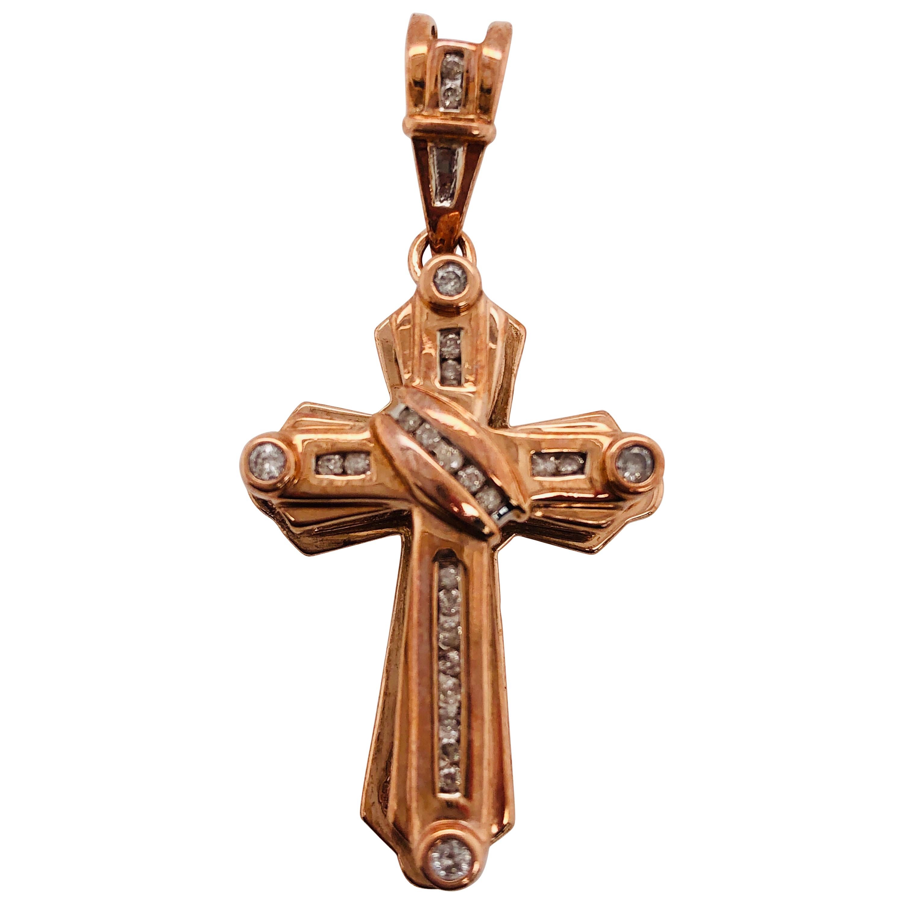 14 Karat Yellow Gold Crucifix Cross Pendant with .50 Total Diamond Weight For Sale