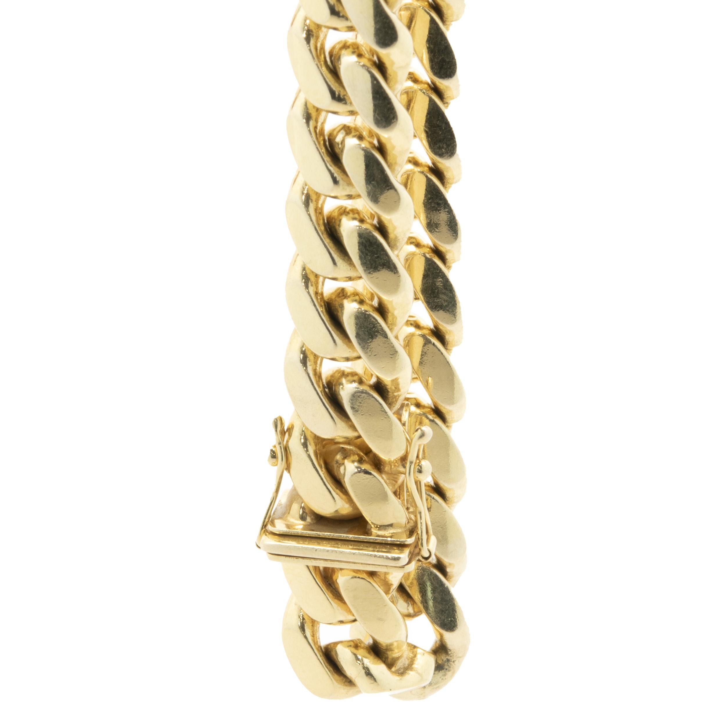 Material: 14K yellow gold
Dimensions: bracelet will fit up to an 7.5-inch wrist
Weight: 69.34 grams