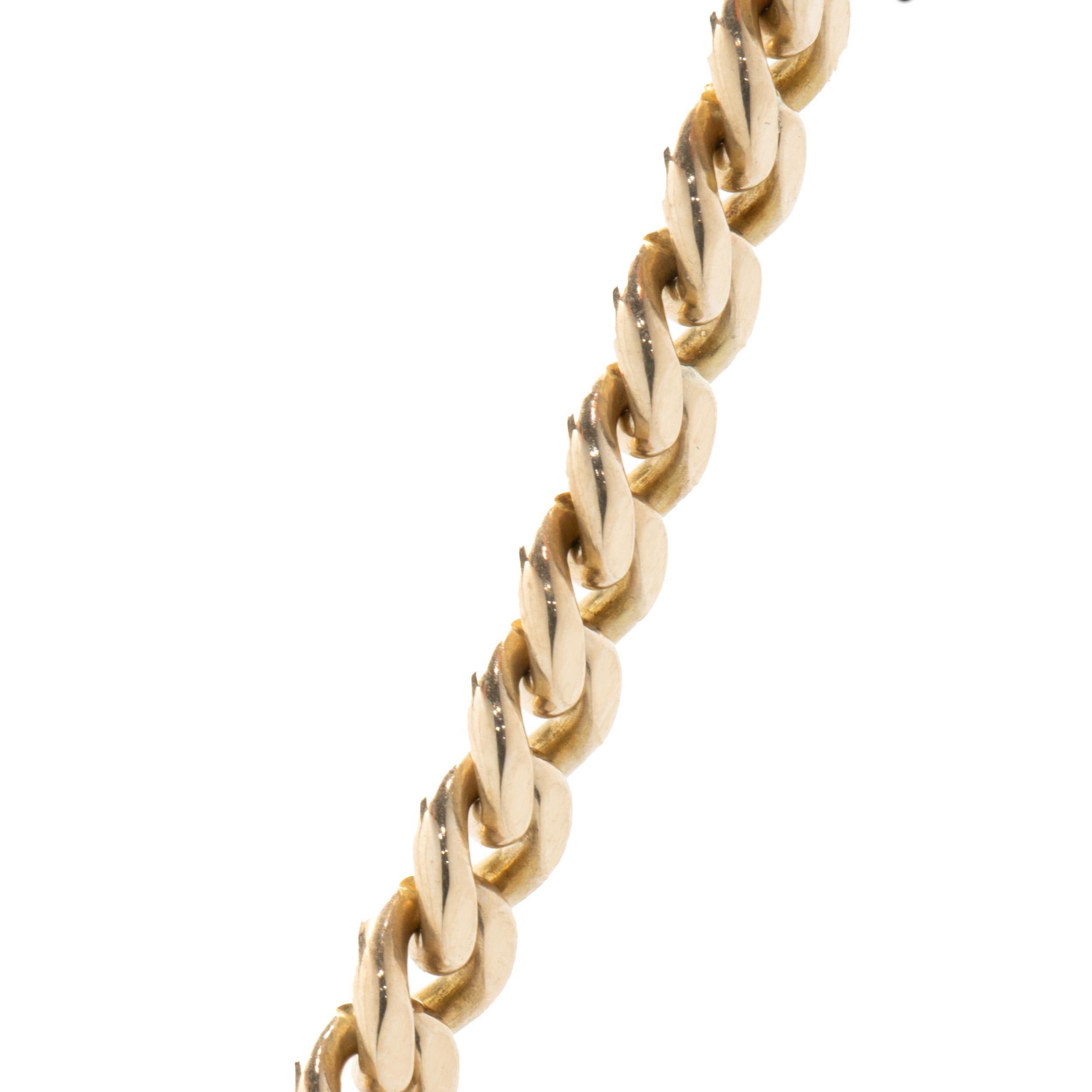 Designer: custom
Material: 14K yellow gold 
Dimensions: necklace measures 24-inches in length
Weight: 45.05 grams