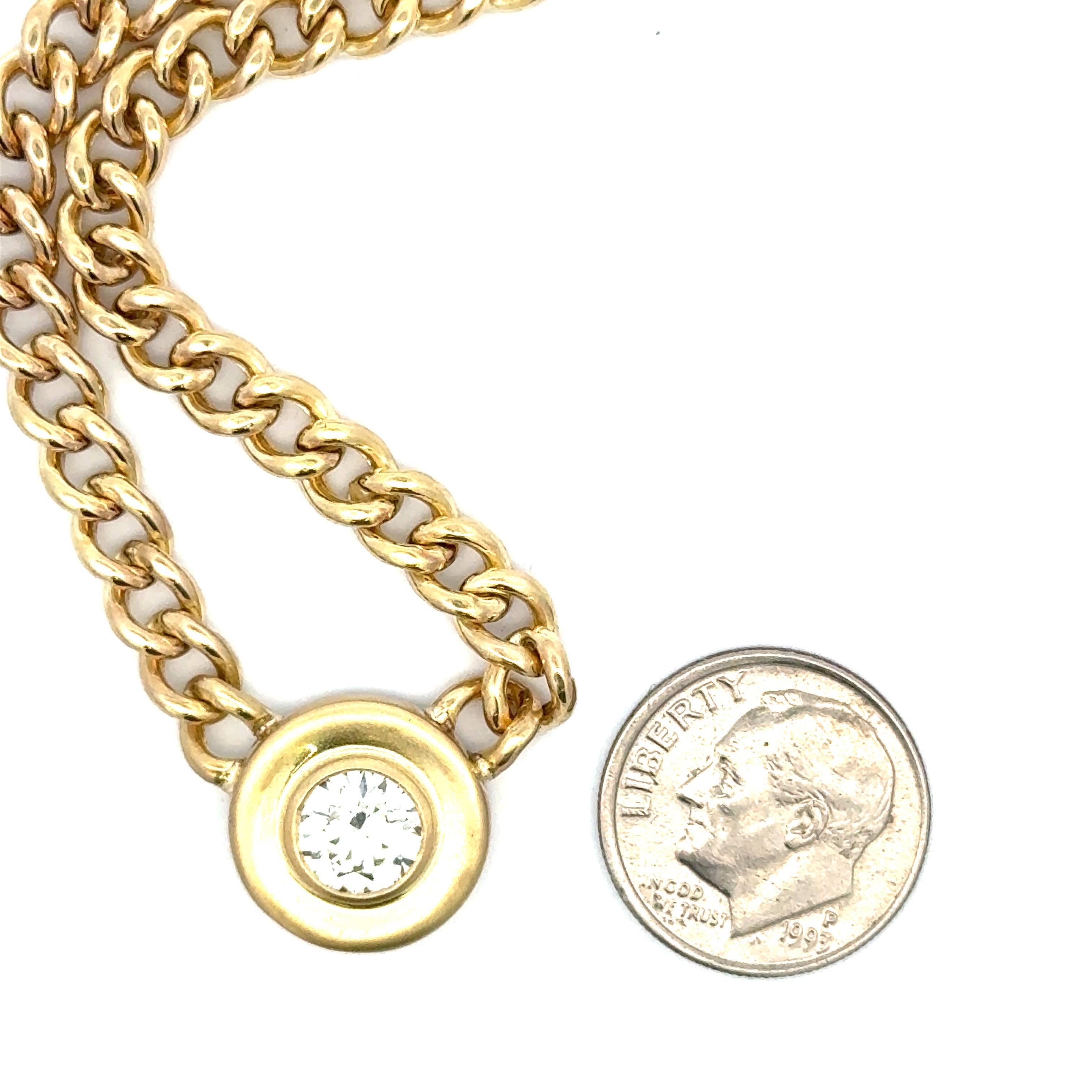 Contemporary 14 Karat Yellow Gold Cuban Link Diamond Pendant Necklace 1.11 Carats  For Sale