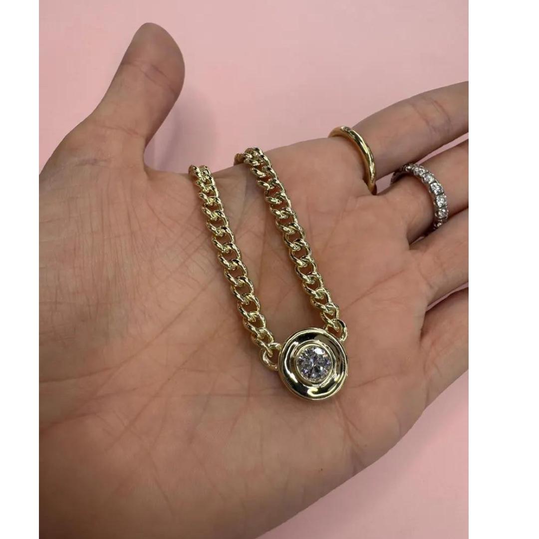 Contemporain Collier à maillons cubains en or jaune 14 carats et diamants de 1 carat en vente