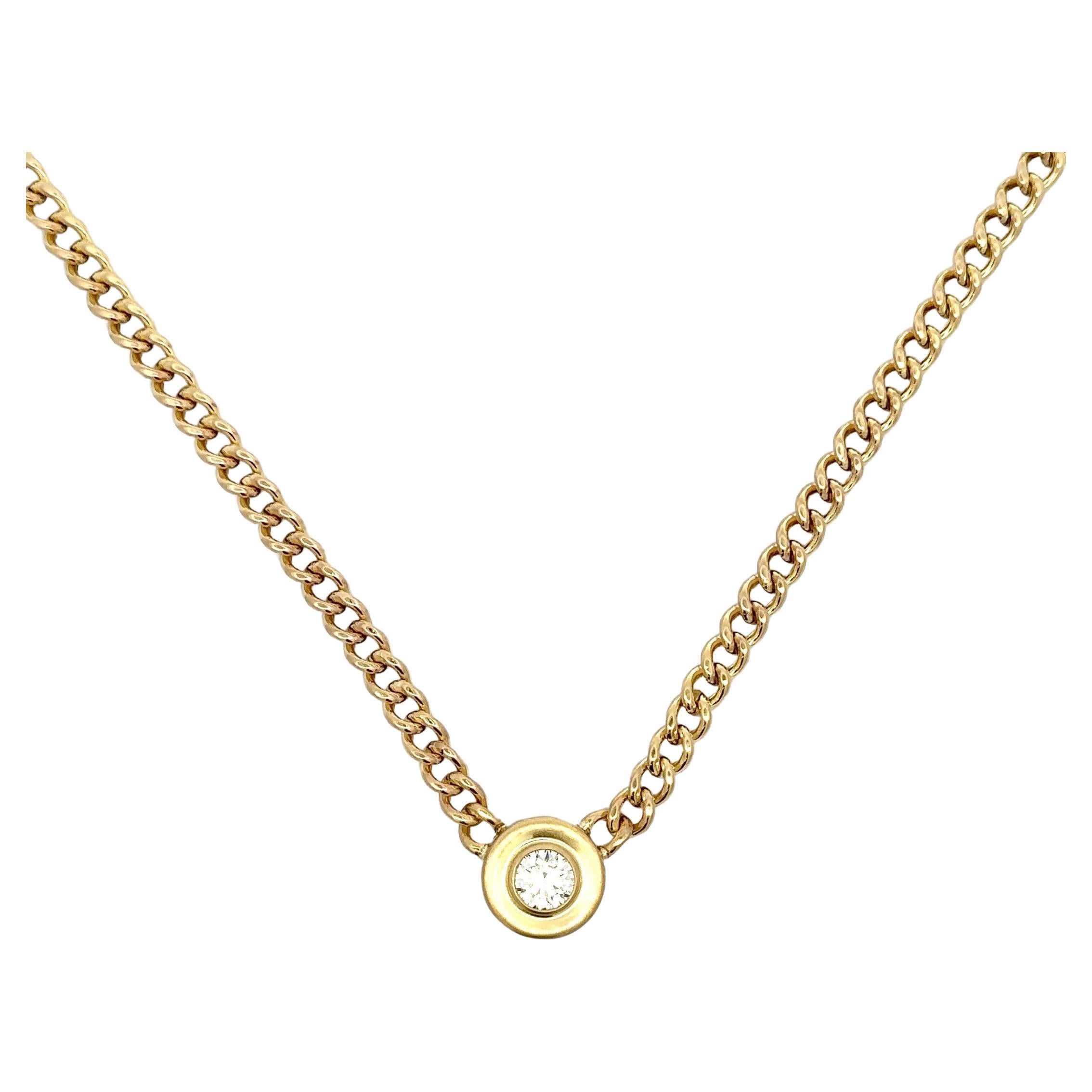 Round Cut 14 Karat Yellow Gold Cuban Link Diamond Pendant Necklace 1.11 Carats  For Sale