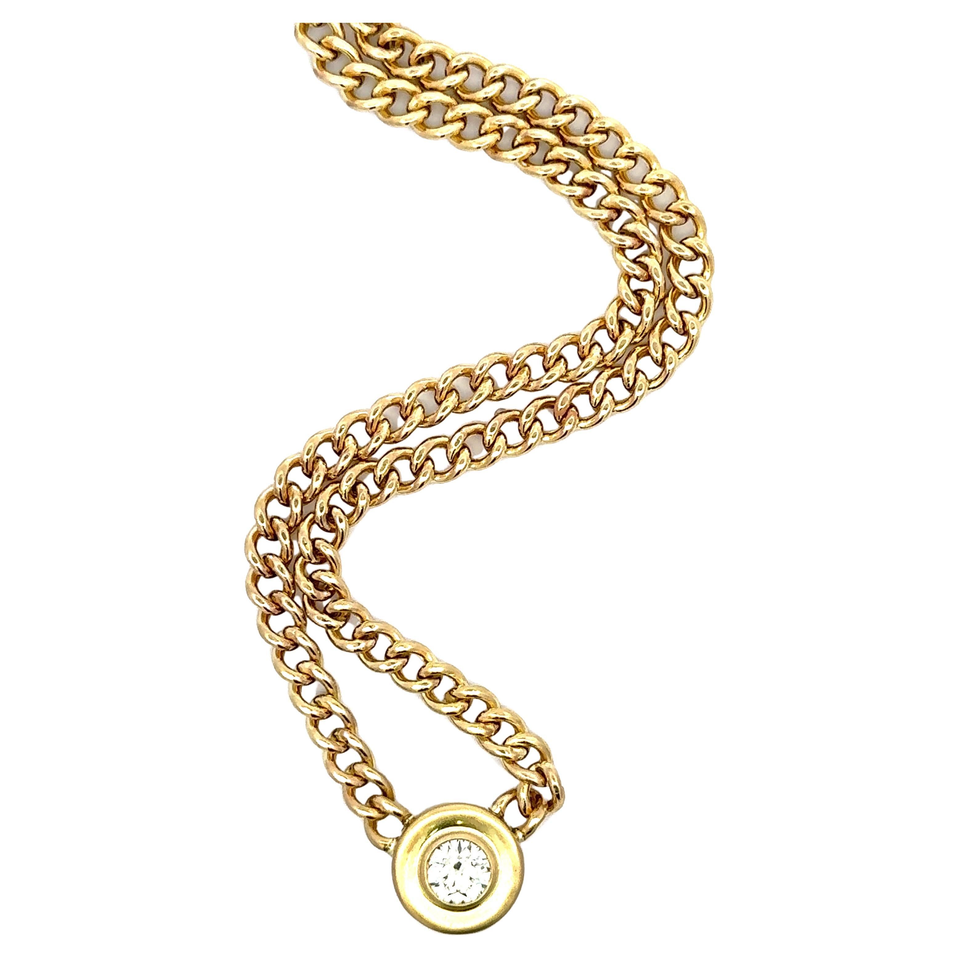 14 Karat Yellow Gold Cuban Link Diamond Pendant Necklace 1.11 Carats 