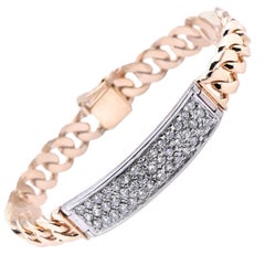 14 Karat Yellow Gold Cuban Style Diamond ID Bracelet