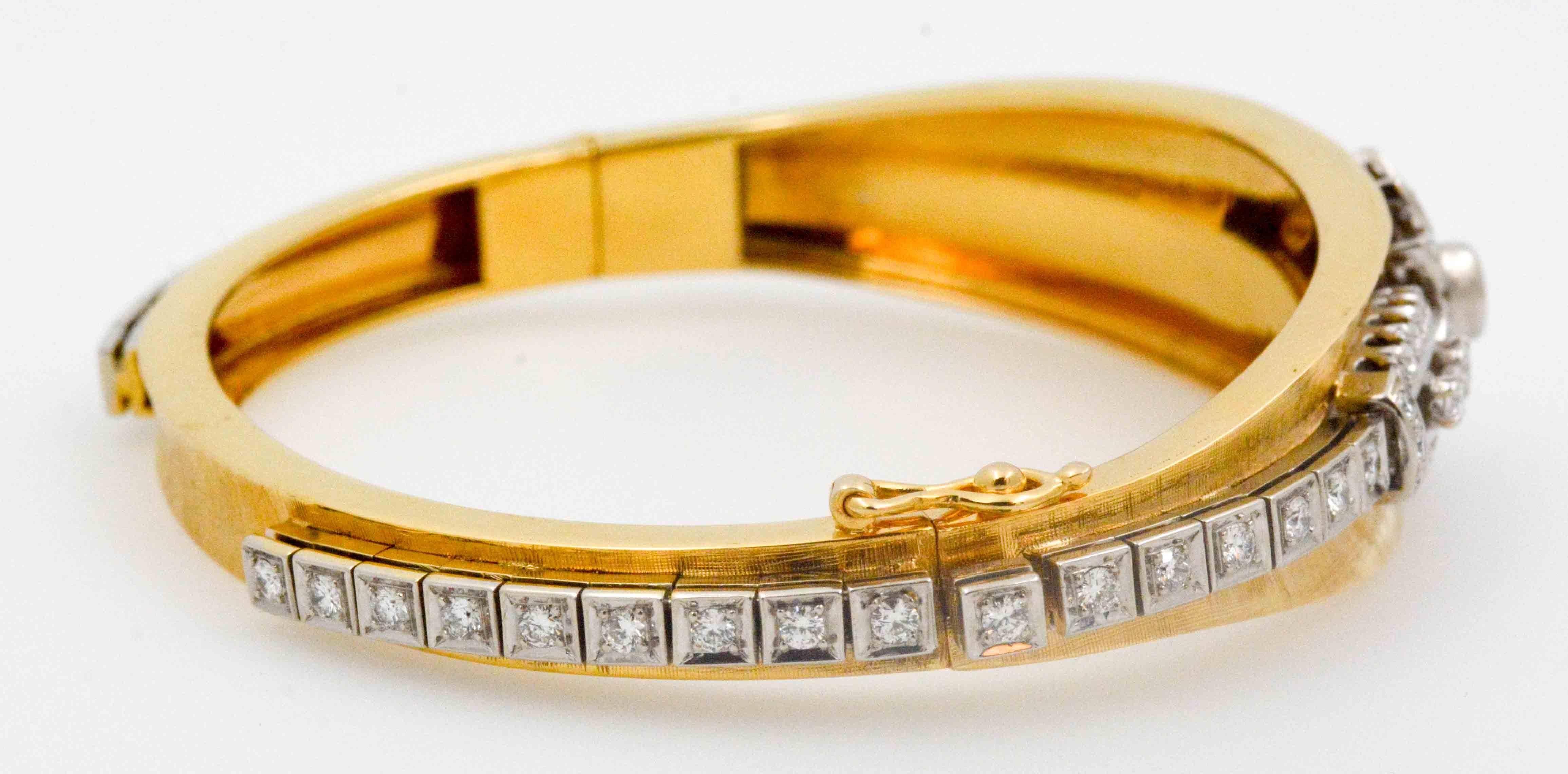14 Karat Yellow Gold Cuff Bangle Bracelet 1.75 Carat Diamonds 1