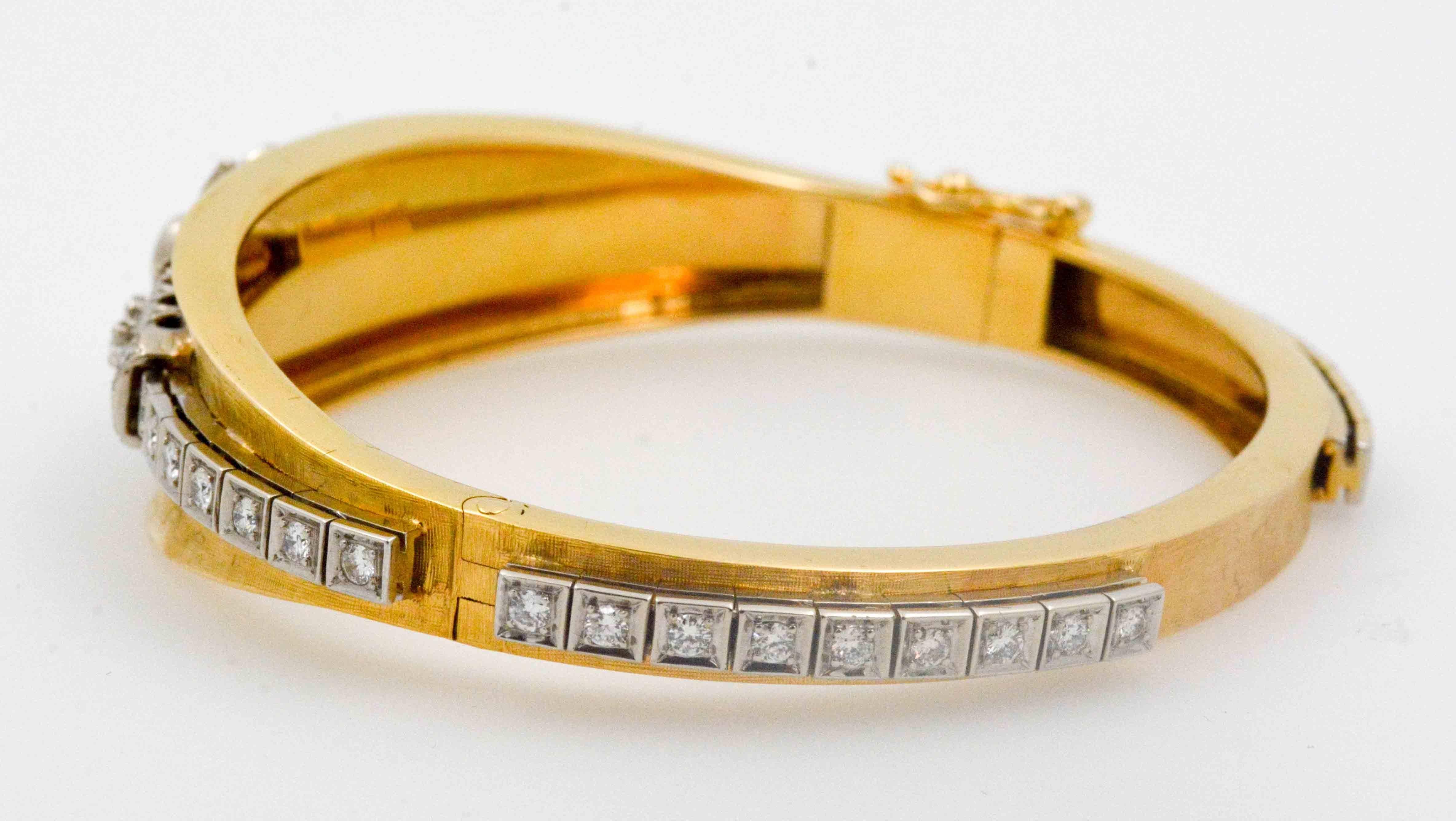 14 Karat Yellow Gold Cuff Bangle Bracelet 1.75 Carat Diamonds 3