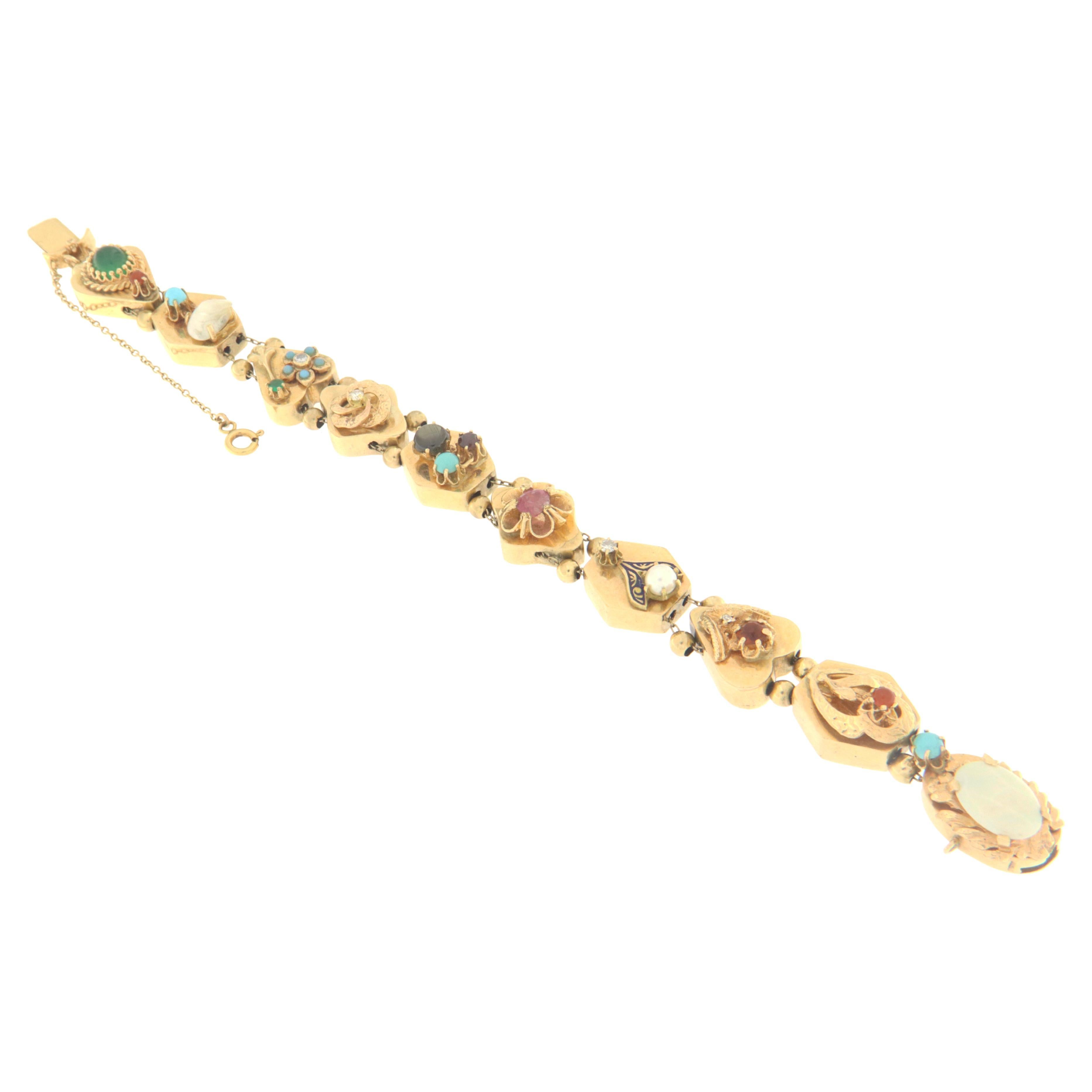14 Karat Yellow Gold Diamond and Enamel Panther Cuff Bracelet at 1stDibs