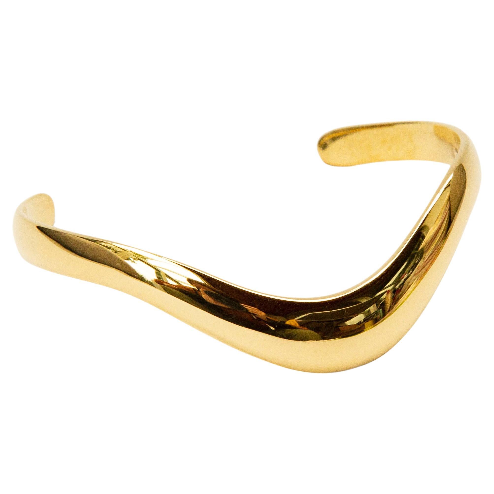 14 Karat Yellow Gold Cuff Bracelet Scandinavian Modern Minimalist Design For Sale