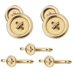 14 Karat Yellow Gold Cufflinks and Shirt Stud Suite in the Form of Buttons