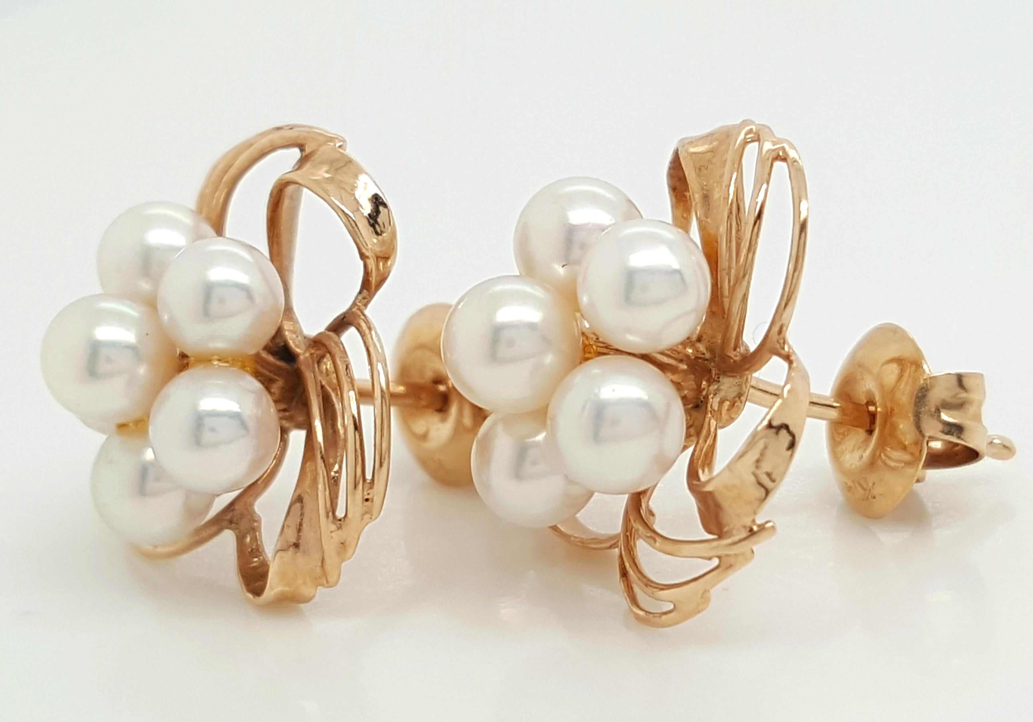 gold flower pearl earrings