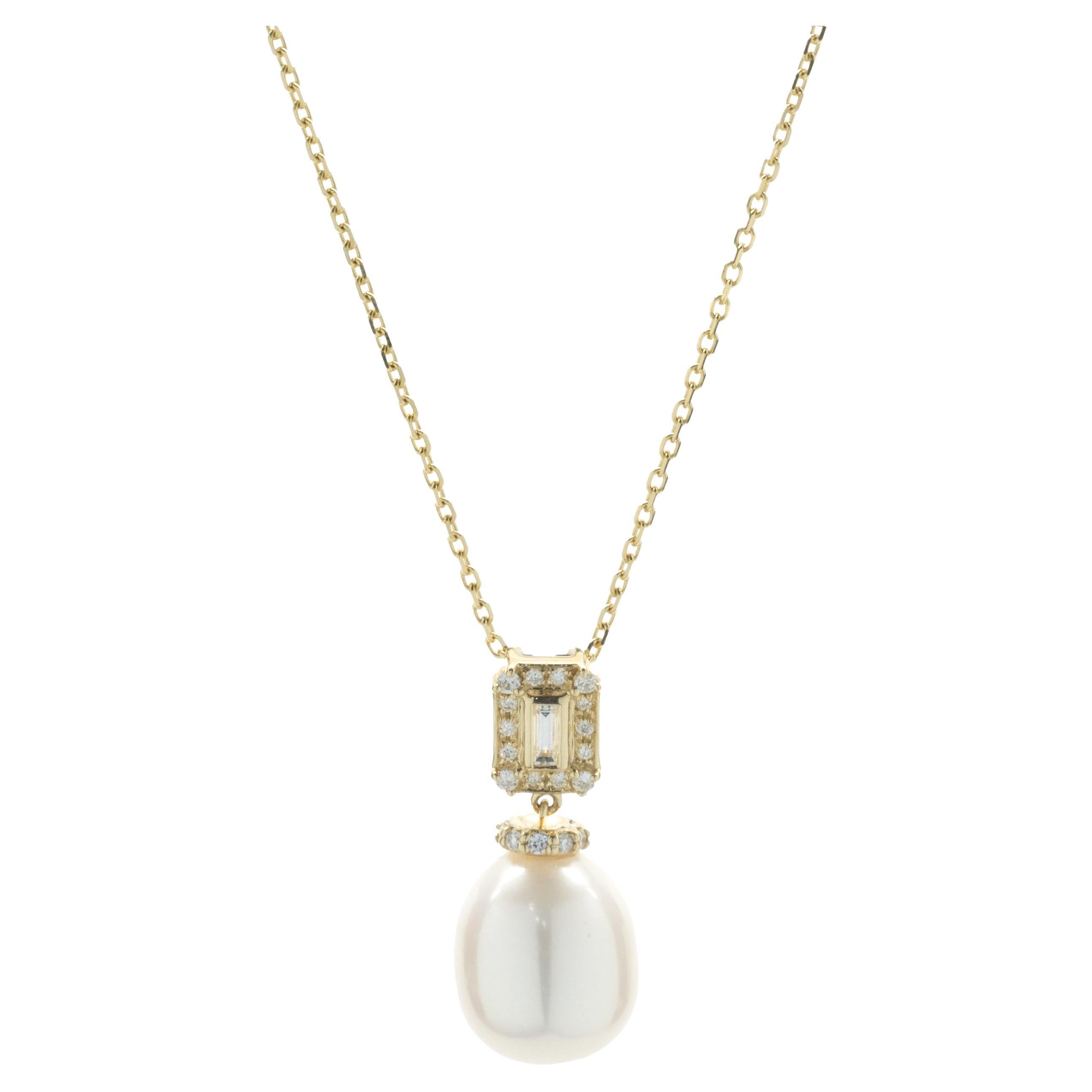 Russell Trusso DiamondEmbedded Freshwater Pearl Gold Drop Necklace at