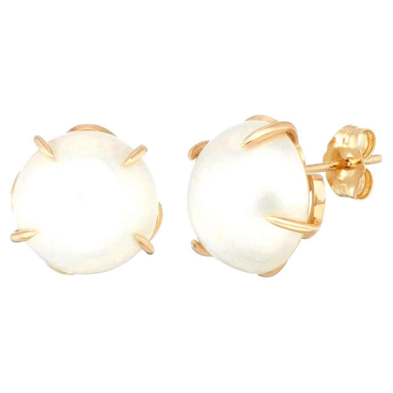 14 Karat Yellow Gold Cultured Mabe Pearl Stud Earrings
