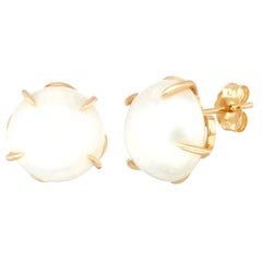 Vintage Hi June Parker 14 Karat Yellow Gold Cultured Mabe Pearl Stud Earrings 