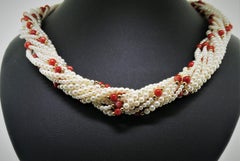 14 Karat Yellow Gold Cultured Pearl and Coral Necklace
