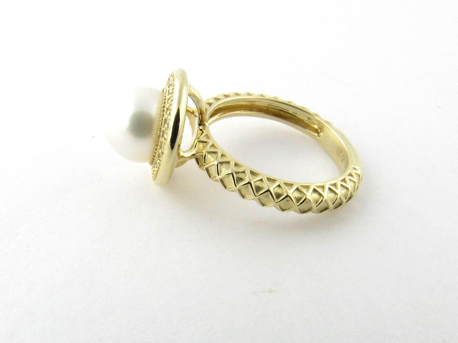 Women's 14 Karat Yellow Gold Cultured Pearl and Diamond Ring
