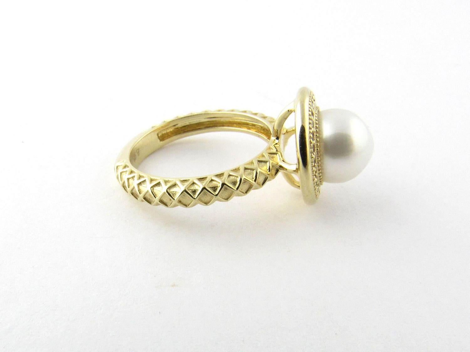 14 Karat Yellow Gold Cultured Pearl and Diamond Ring 1