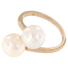 Bague de dérivation en or jaune 14 carats avec perles de culture des mers du Sud