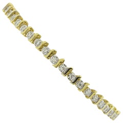 14 Karat Yellow Gold Curved Barlink Diamonds Tennis Bracelet