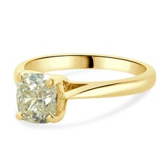 14 Karat Yellow Gold Cushion Cut Diamond Engagement Ring